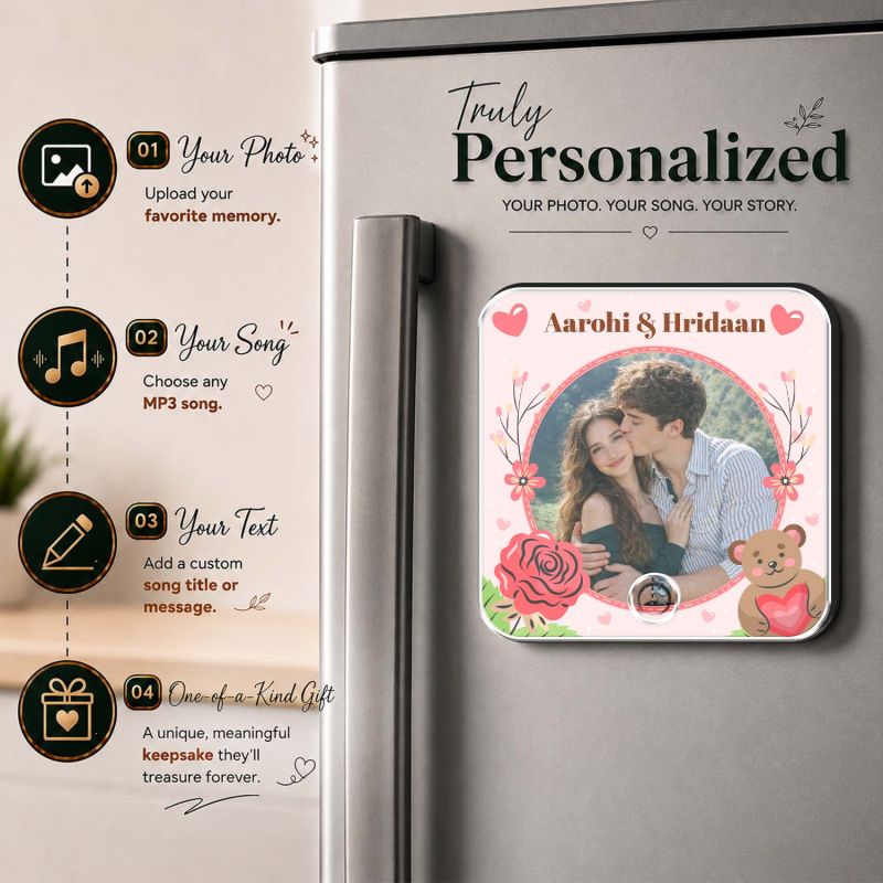Personalized Musical Fridge Magnet with Custom Photo & Favorite Song Rechargeable Music Player Refrigerator Magnet Gift for Couples, Anniversary, Wedding, Valentine's Day, Birthday